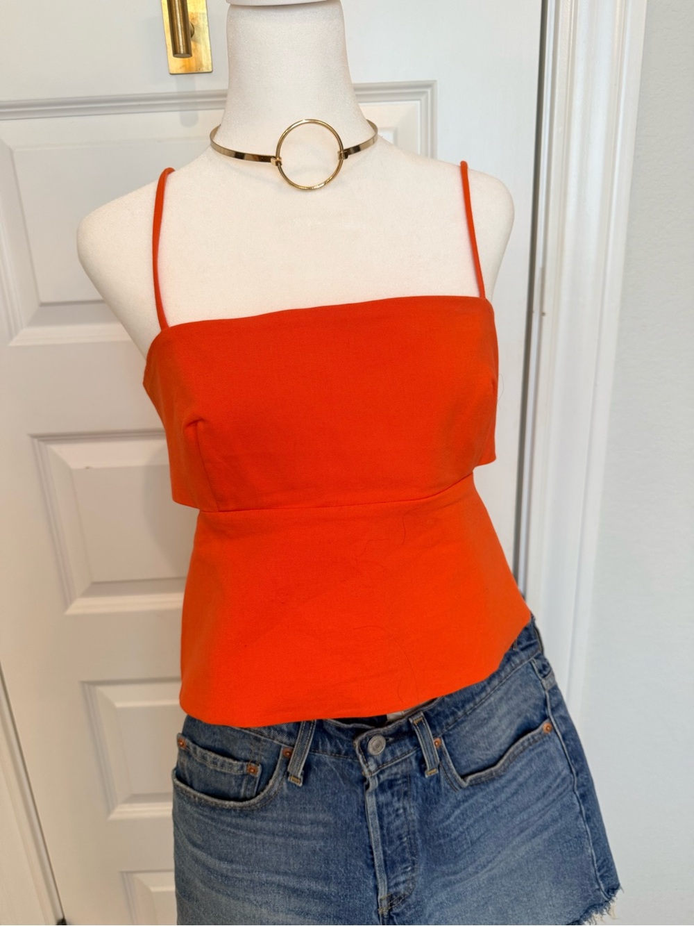 Zara Orange Square-Neck Spaghetti Strap cut out Top